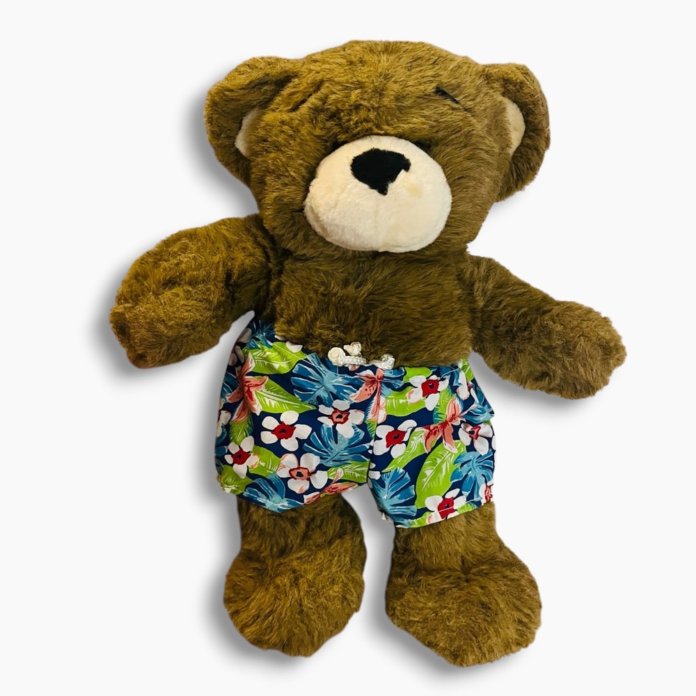 Build-A-Bear Workshop Bearemy Mascot Plush Brown Teddy Bear Hawaiian Shorts 15"